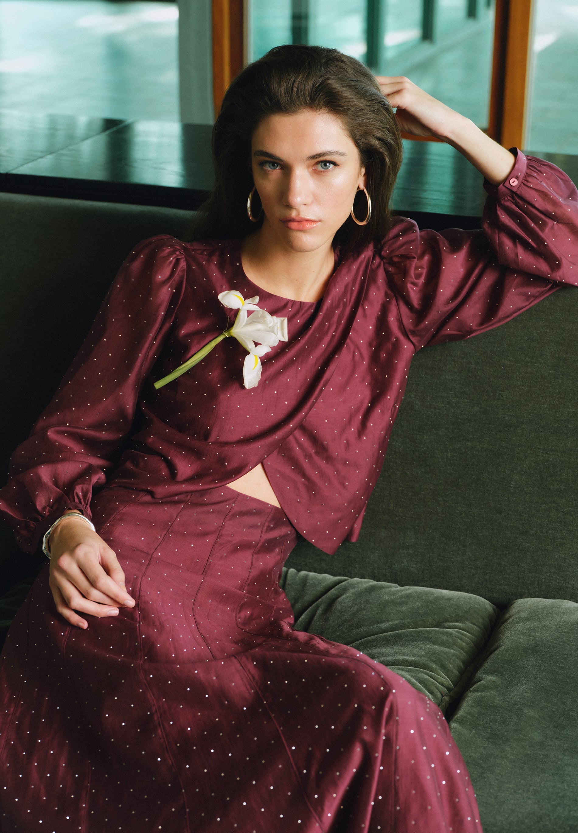 SATIN BLOUSE WITH RHINESTONES