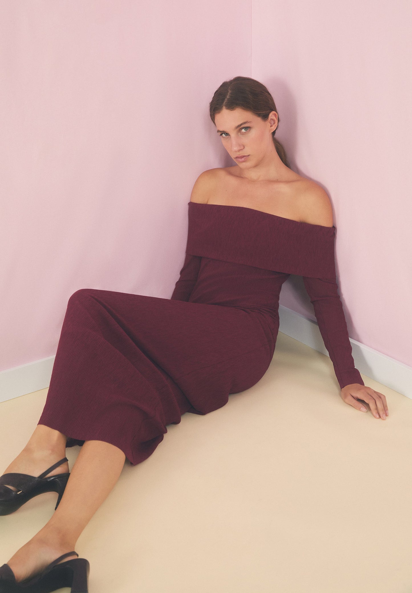 BARDOT NECKLINE KNIT DRESS