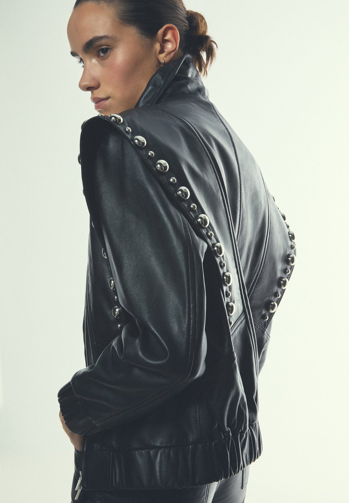 LEATHER JACKET WITH DECORATIVE STUDS