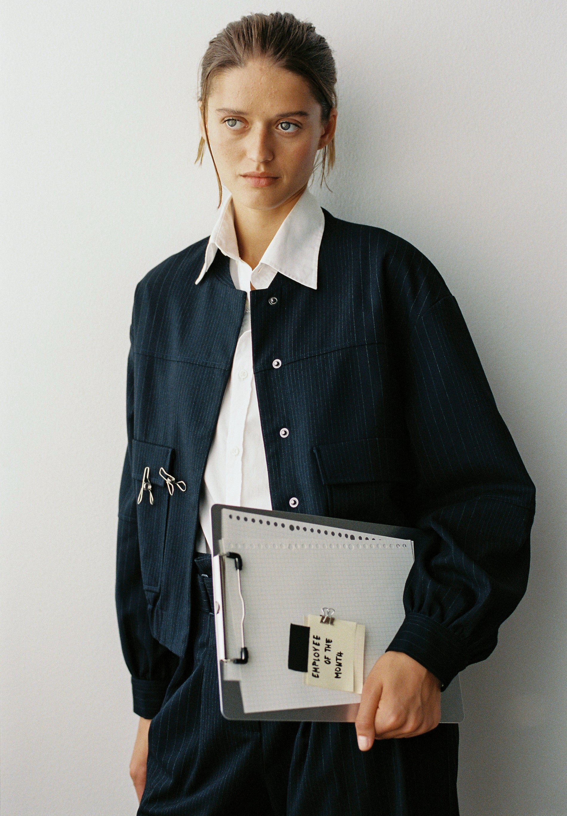 PINSTRIPE BOMBER JACKET