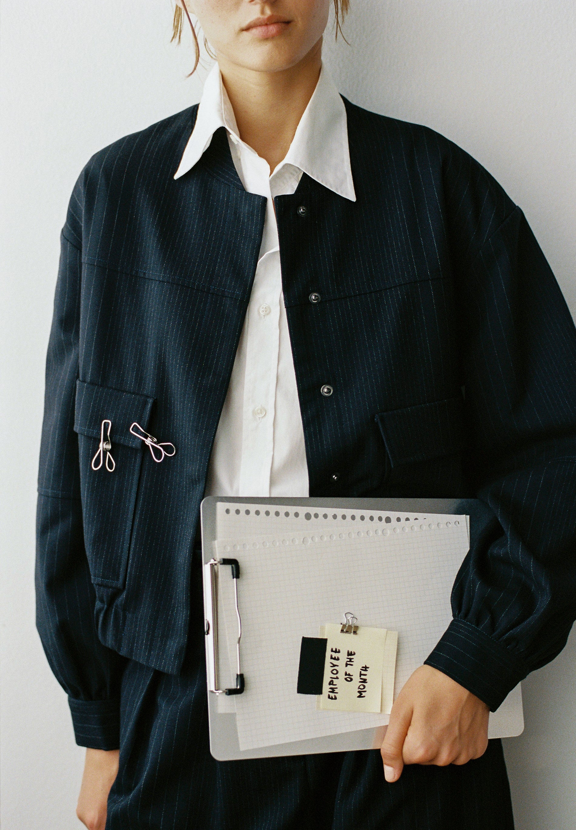 PINSTRIPE BOMBER JACKET