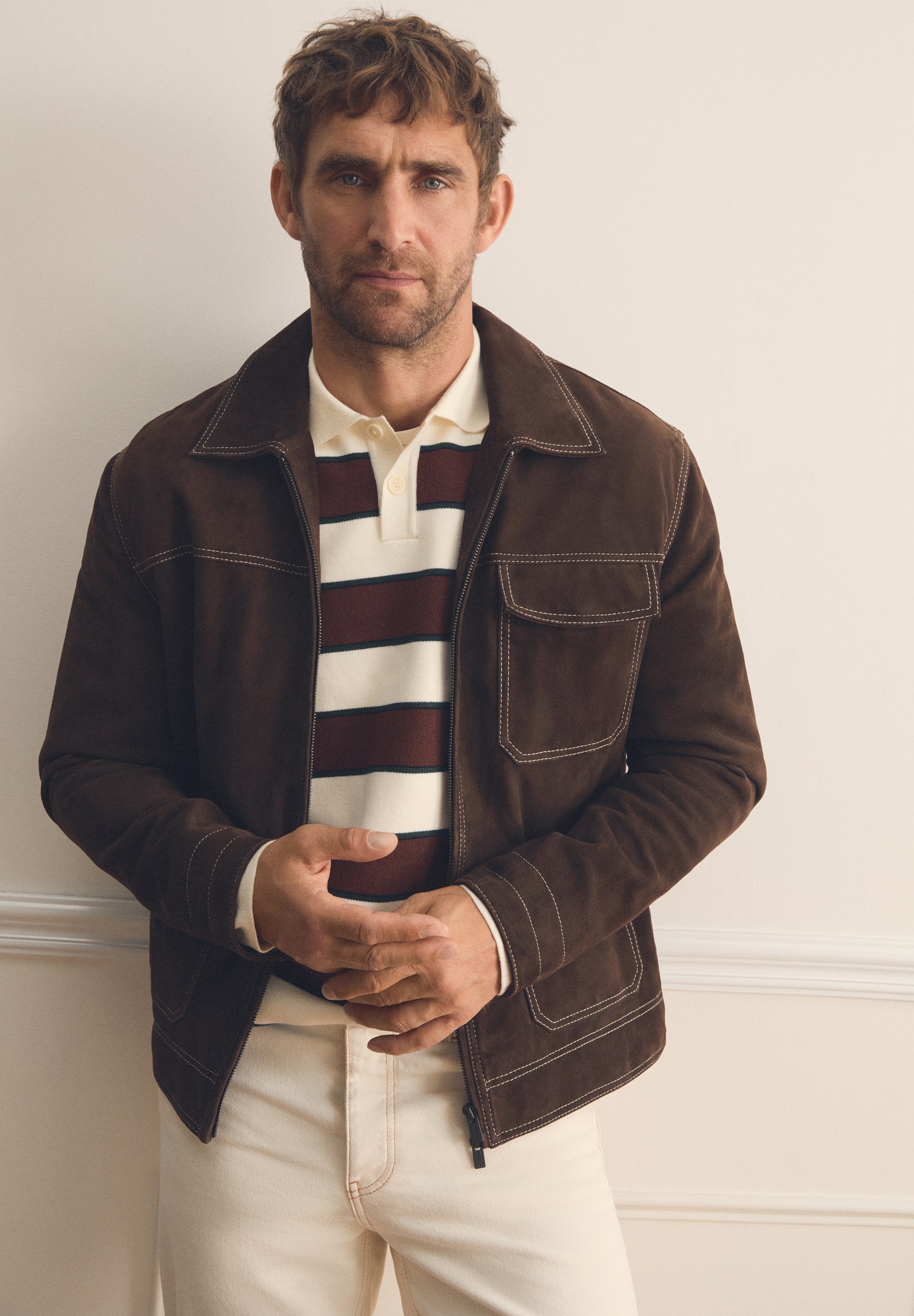 SUEDE JACKET WITH CONTRAST SEAMS