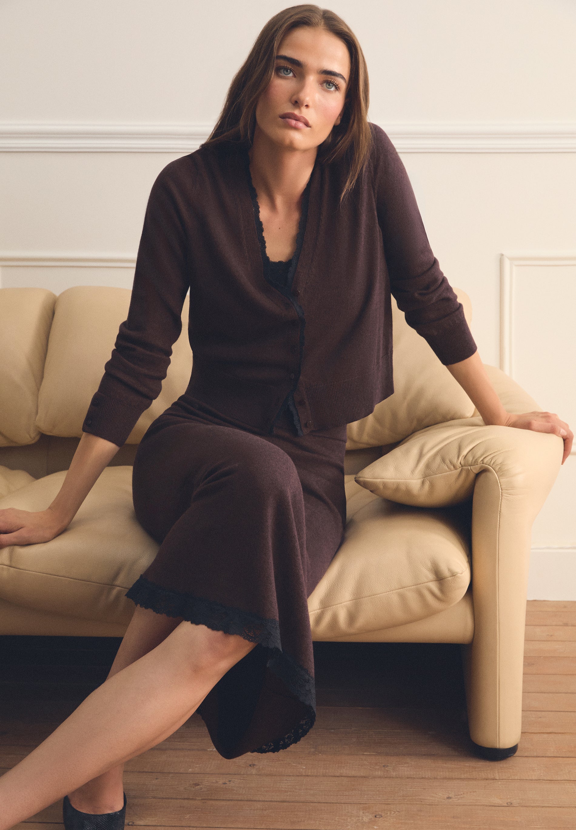 WOOL CARDIGAN WITH LACE