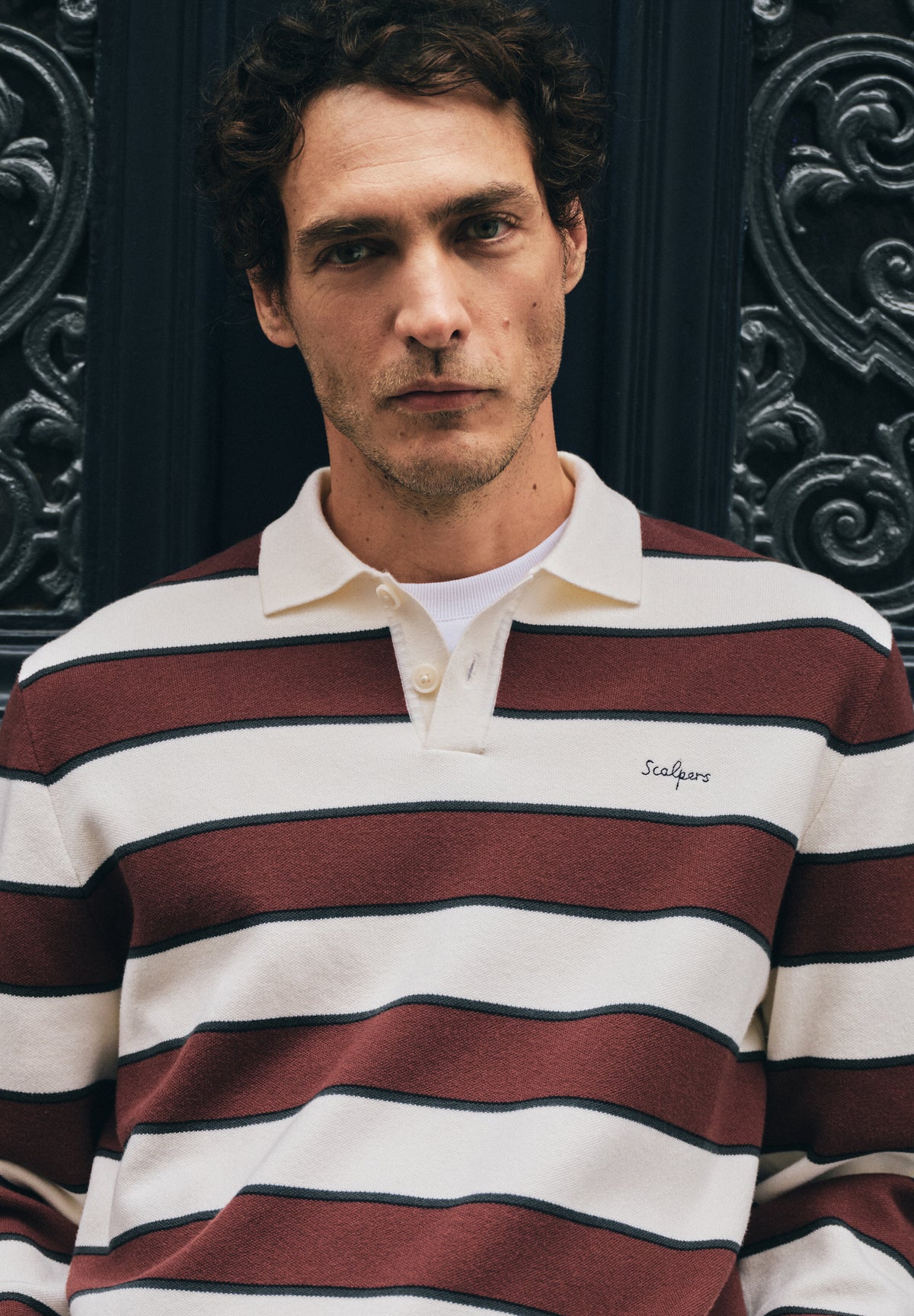 STRIPED POLO NECK SWEATER