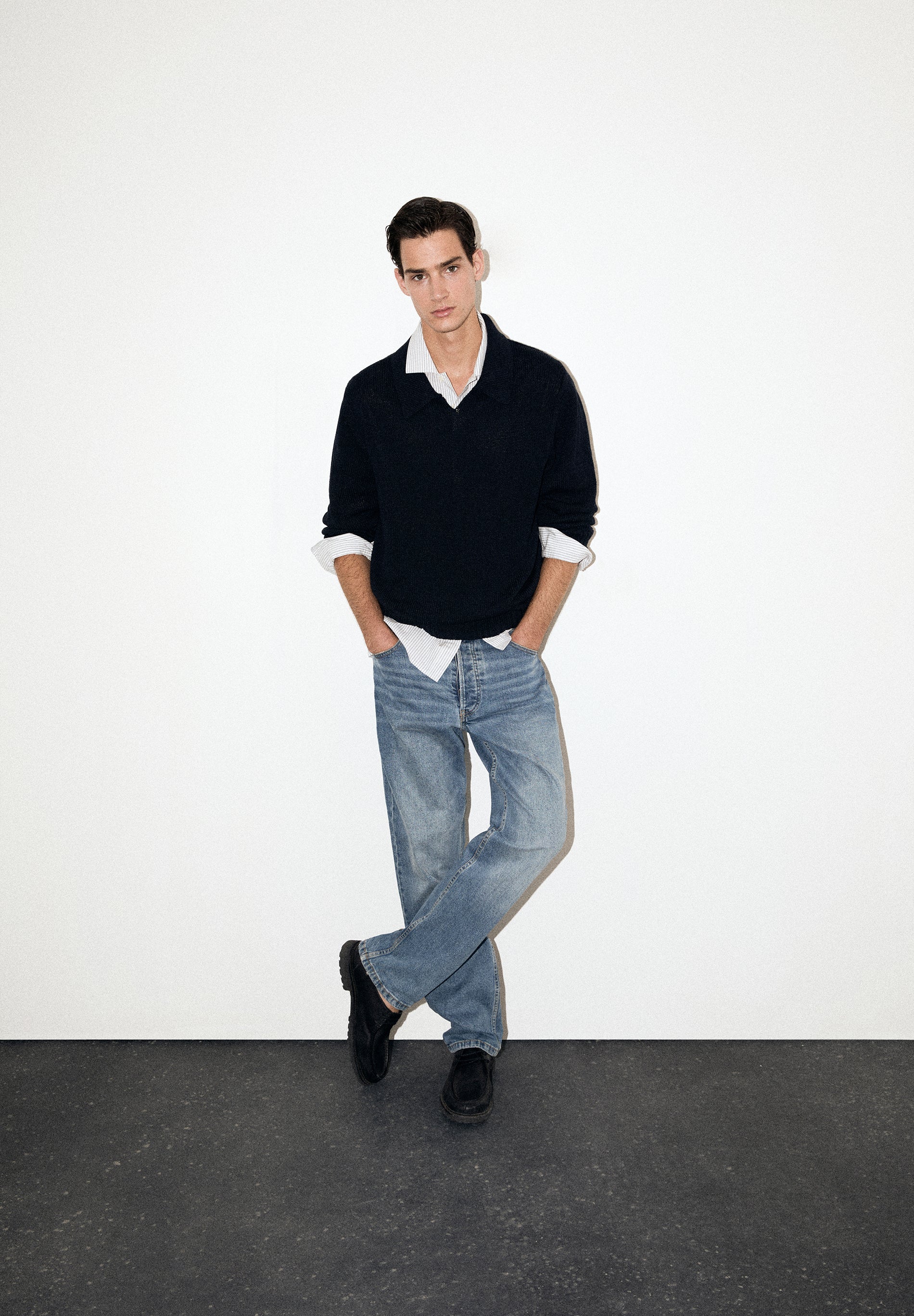 COTTON KNIT POLO SWEATER