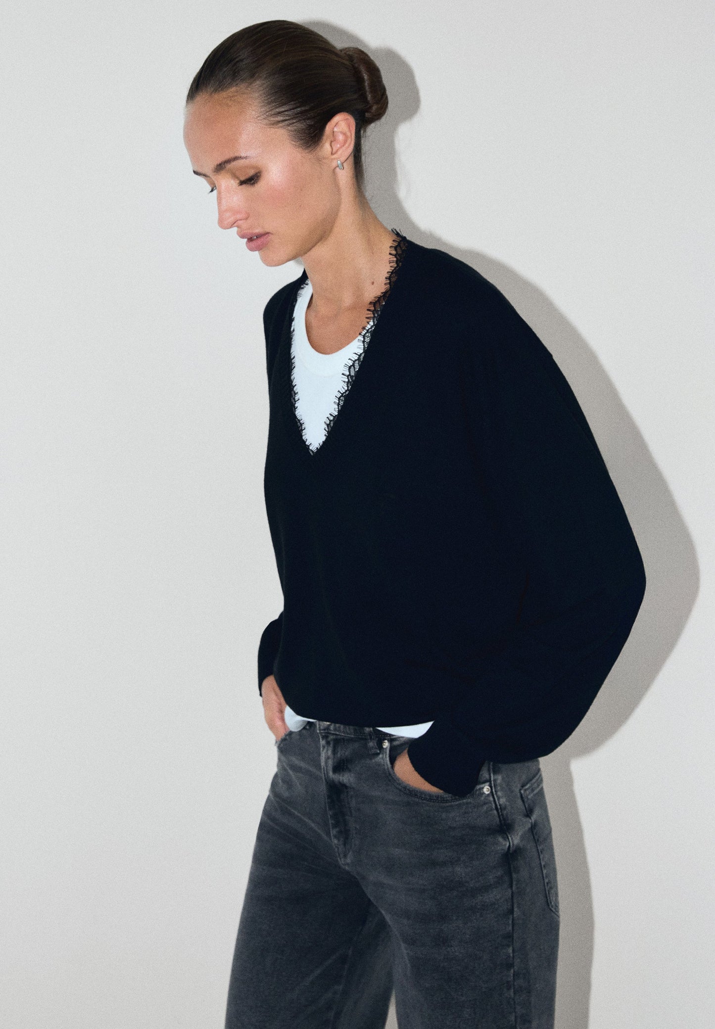 V-NECK SWEATER WITH LACE