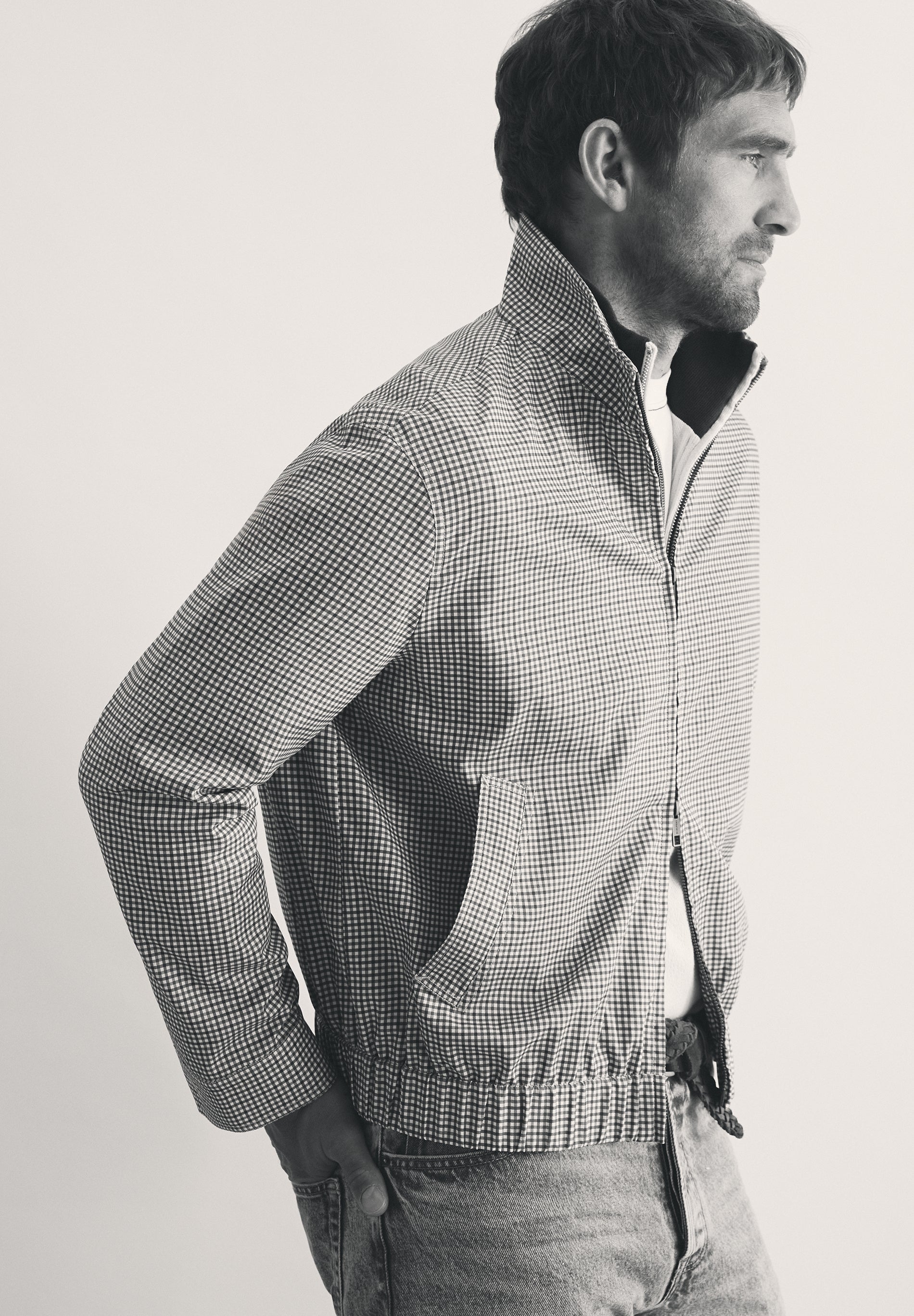 MICRO-CHECK PRINT BOMBER JACKET