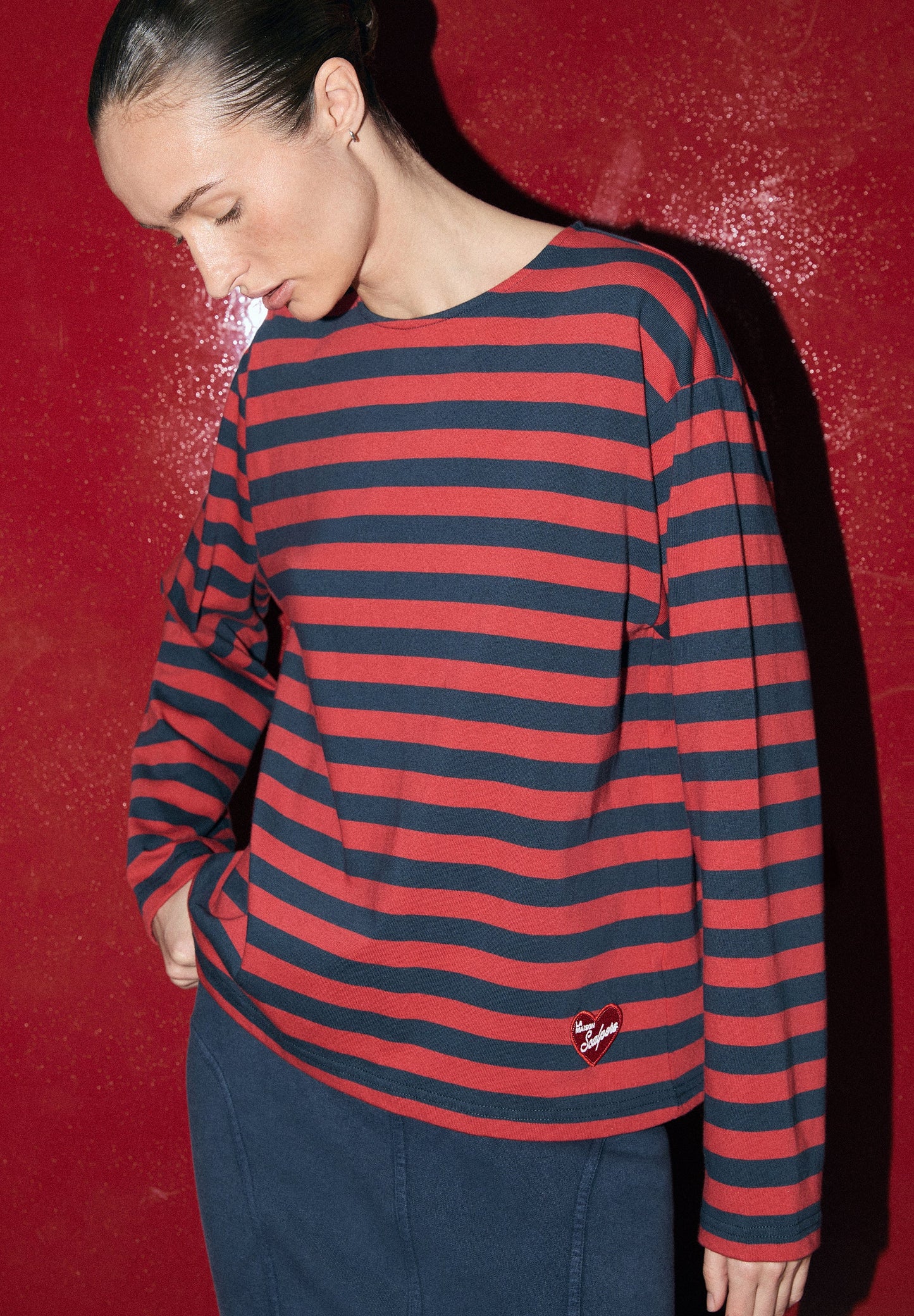 STRIPED T-SHIRT WITH PATCH