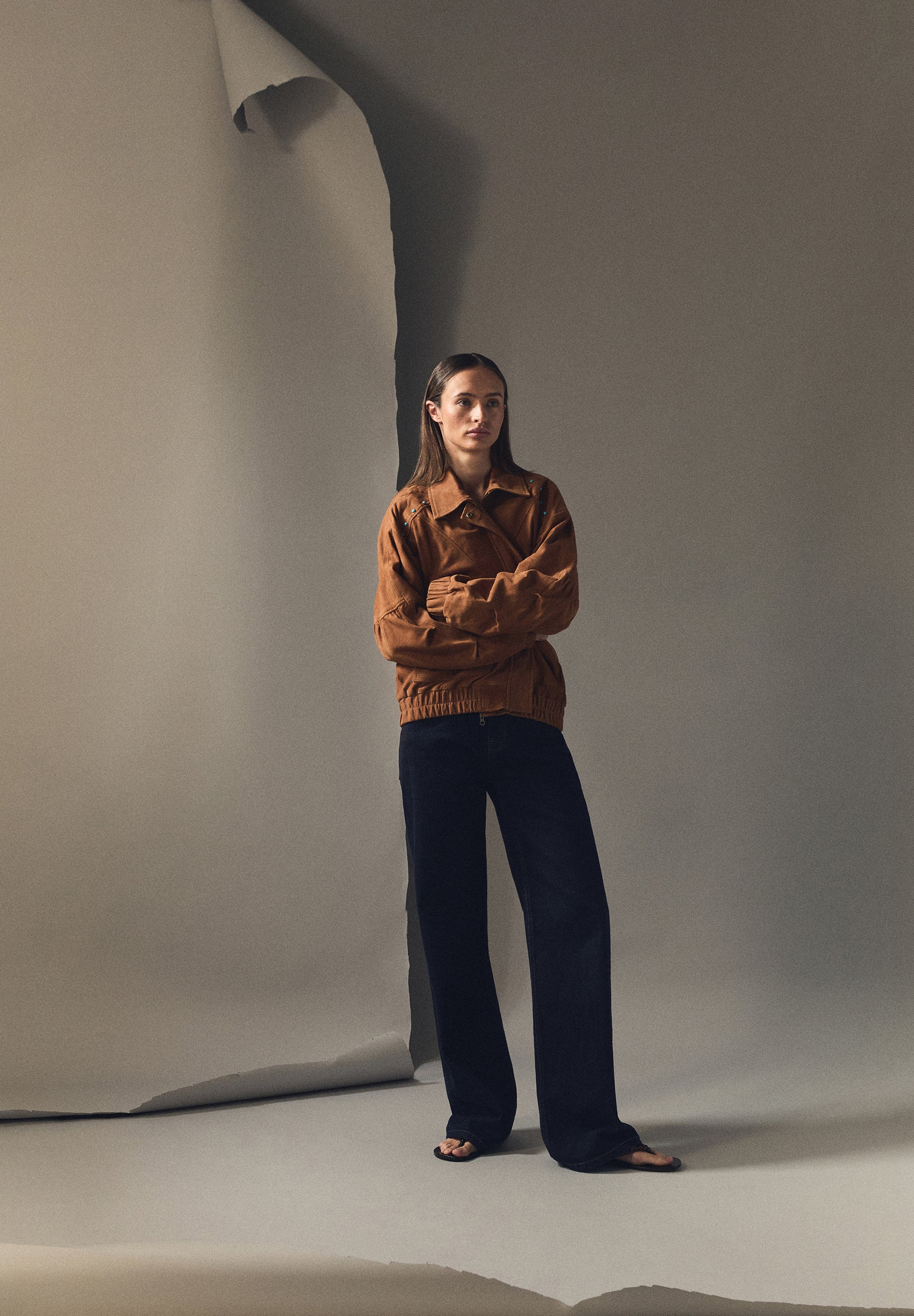 STUDDED SUEDE BOMBER JACKET